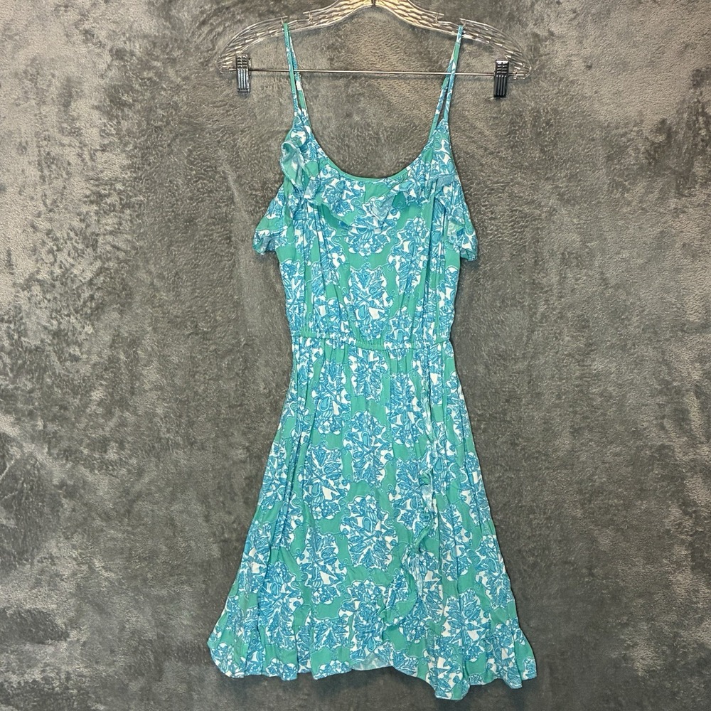 Lilly Pulitzer Women Kalen Flounce Dress S Lagoon Green Hey Sailor Preppy Resort